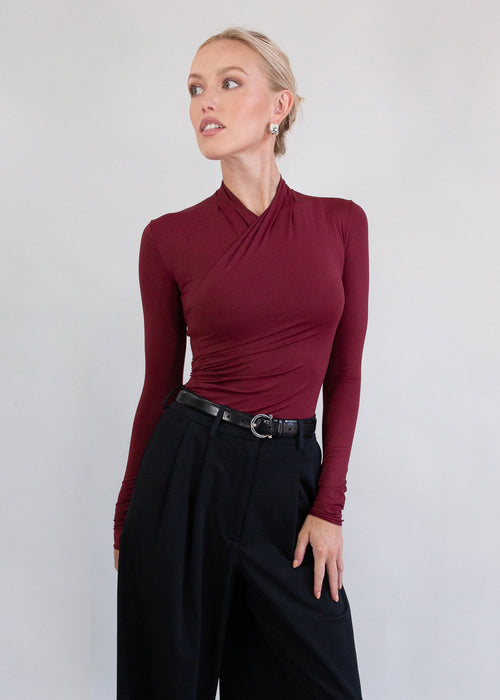 silhouette wrap top merlot
