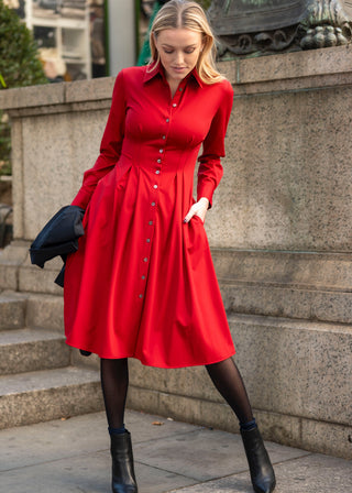 Long Sleeve Fit-and-Flare Shirt Dress | Ruby