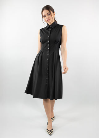 sleeveless fit and flare shirt dress black