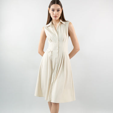 sleeveless fit and flare shirt dress bisque