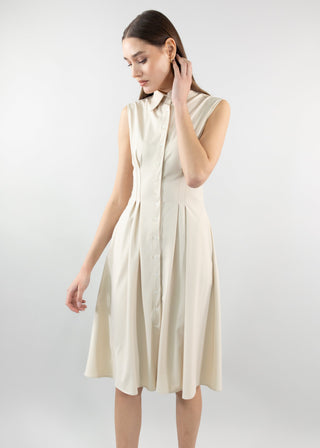 sleeveless fit and flare shirt dress bisque