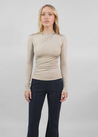 Satin Silhouette Wrap Top Champagne