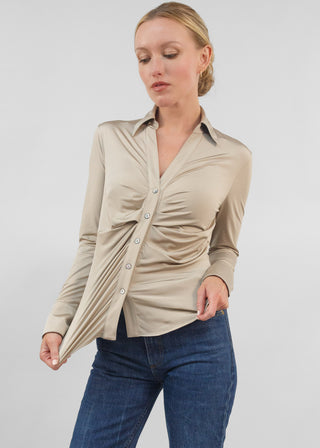 Satin Ruched V-Neck Blouse Champagne