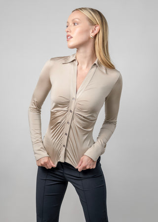 Satin Ruched V-Neck Blouse Champagne