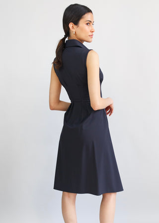 sleeveless fit and flare shirt dress black