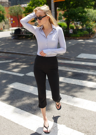 Pencil Stripe Tailored Button Up | Blue and White