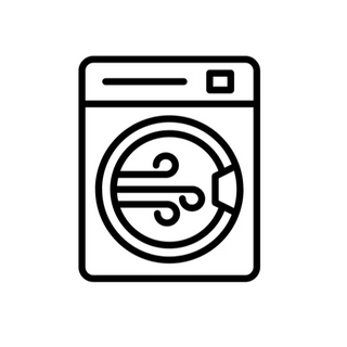 Black and white icon of a dryer on a white background