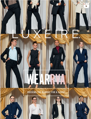 Collage of women in formal attire with 'LUXEIRE' and 'WEARVA' branding.