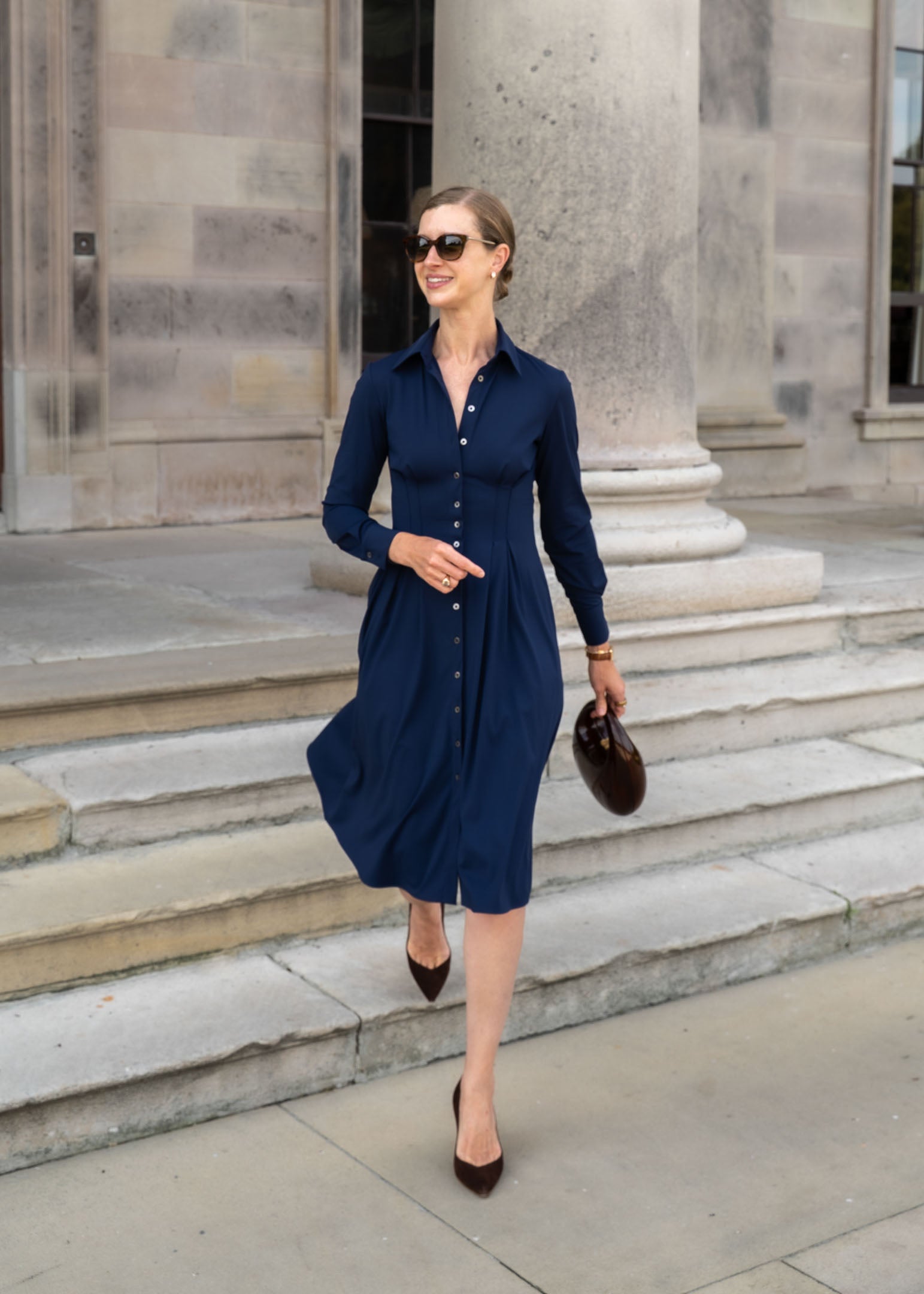 Long Sleeve Fit-and-Flare Shirt Dress – Luxeire