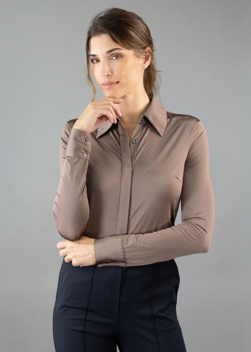 Classic Satin Button Up Mocha