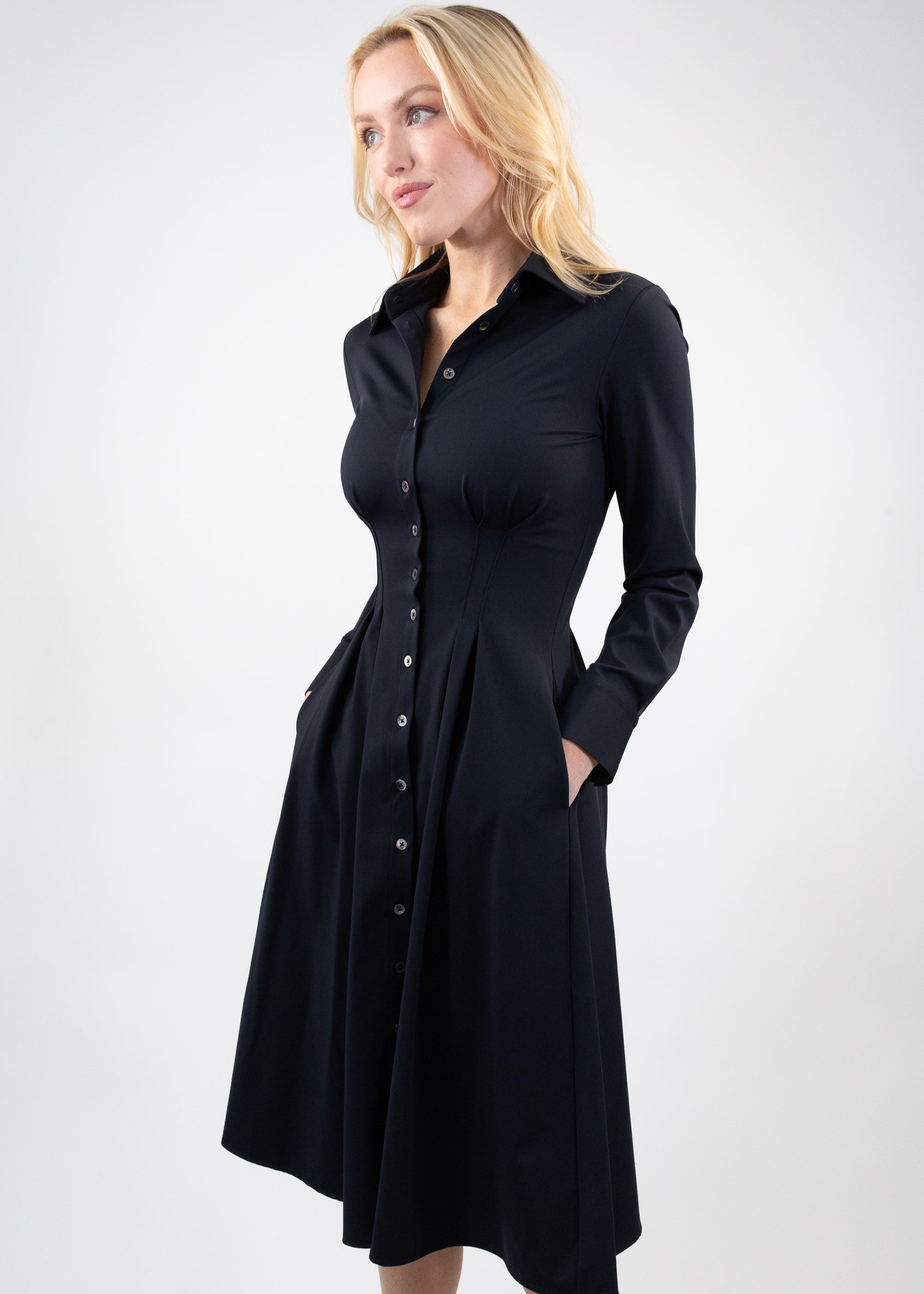 Long Sleeve Fit-and-Flare Shirt Dress Long Sleeve Fit-and-Flare Shirt Dress