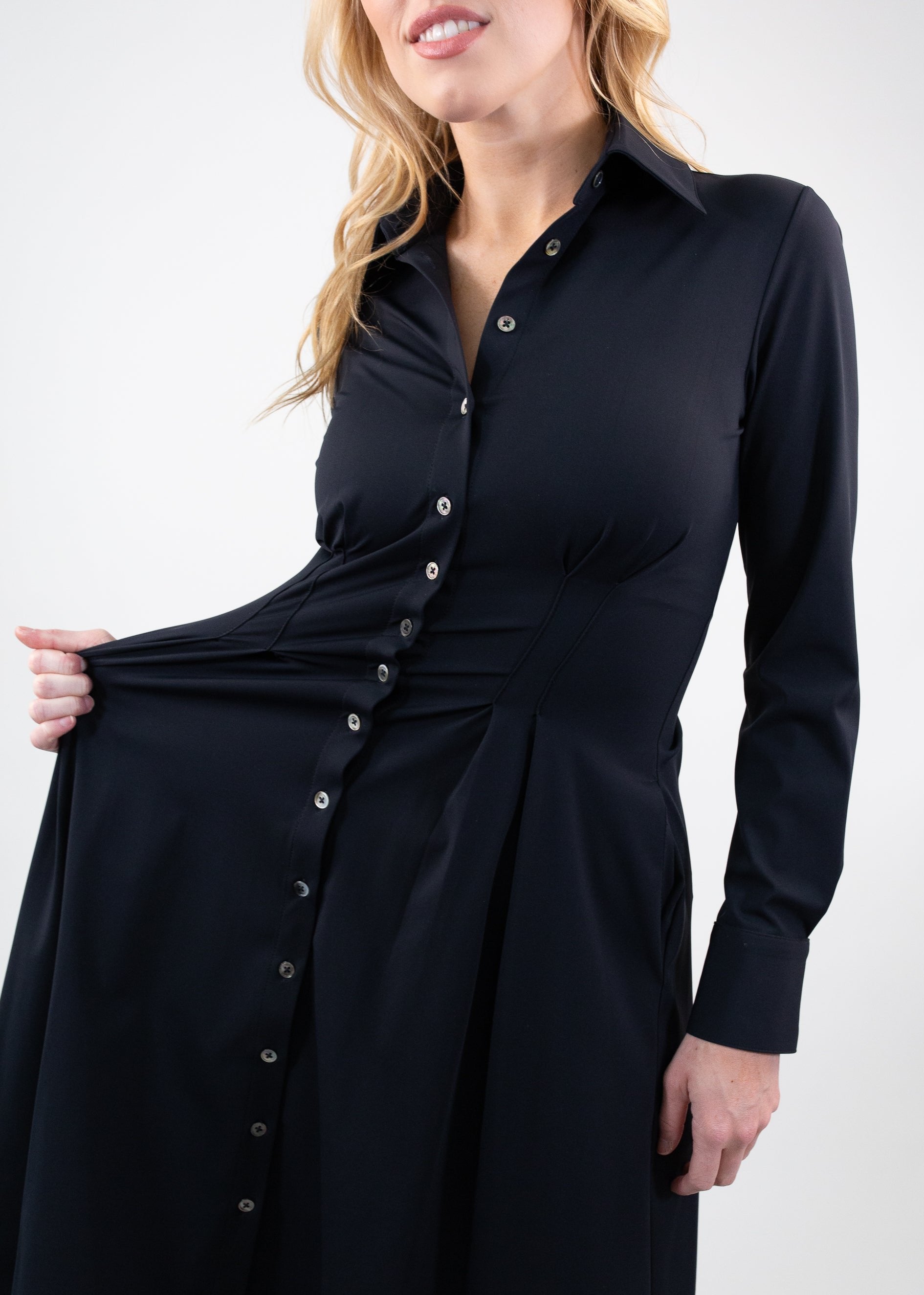 Long Sleeve Fit-and-Flare Shirt Dress Luxeire Long Sleeve Fit-and-Flare Shirt Dress Luxeire