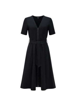Double Zipper Fit -and-Flare Dress | Black