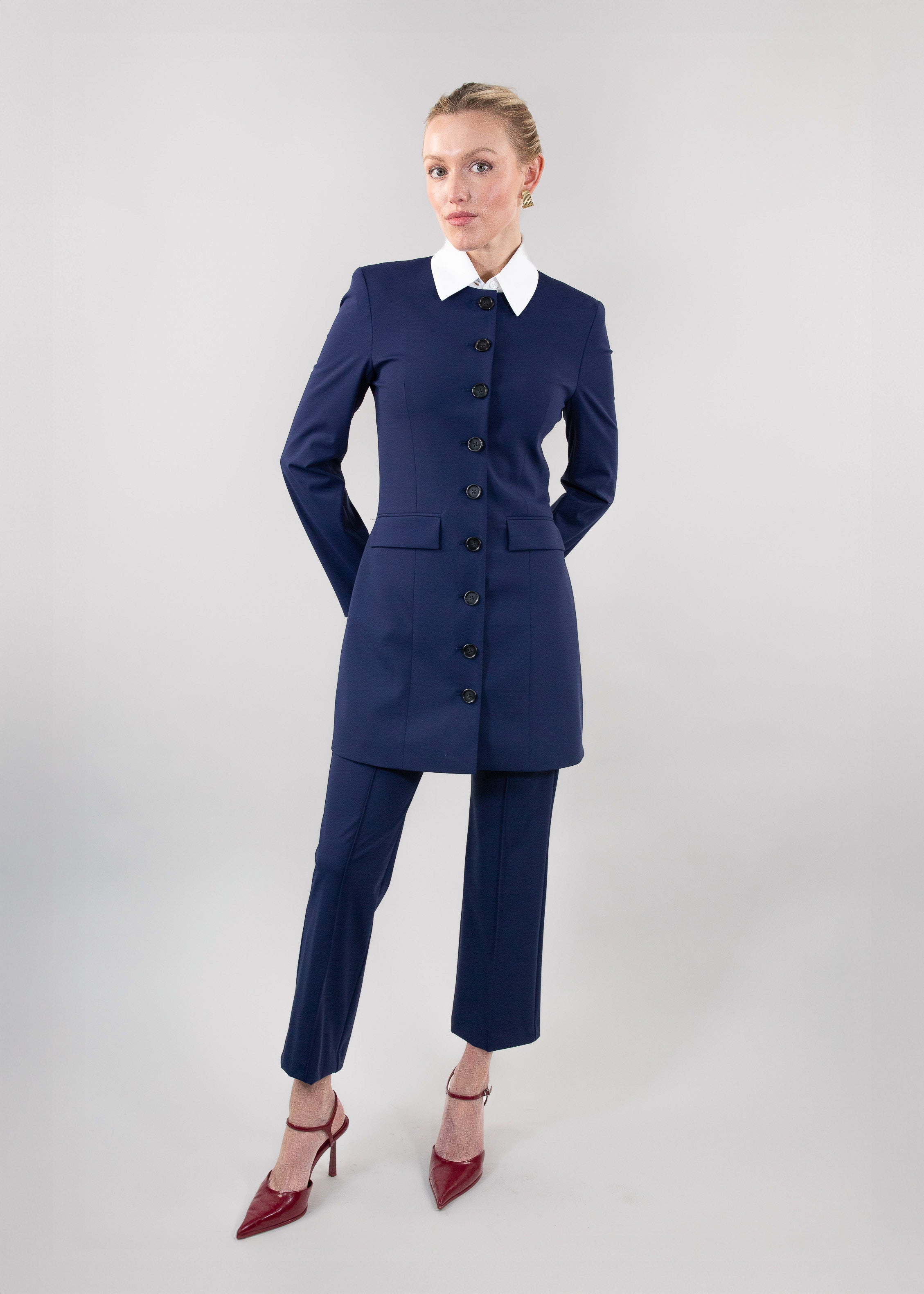 Jewel-Neck Coat Dress