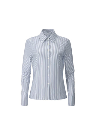 Pencil Stripe Tailored Button Up | Blue and White
