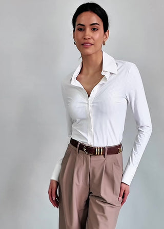 Neutral Pencil Stripe Tailored Button Up
