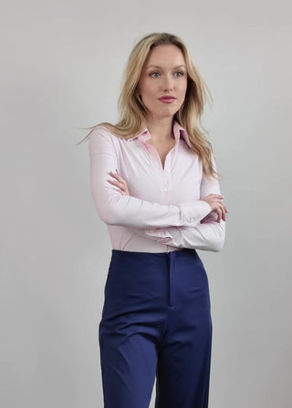 Fine Stripe Tailored Button Up | Red and White