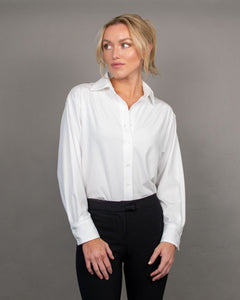 relaxed ribbed button up white