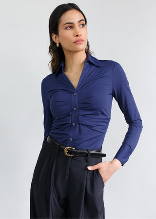 Ruched V-Neck Blouse | Navy
