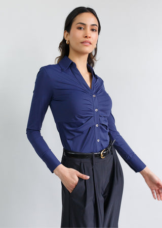 Ruched V-Neck Blouse | Navy