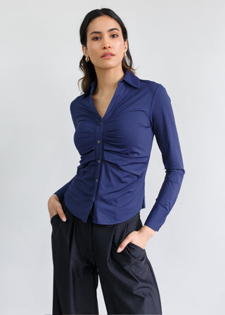 Ruched V-Neck Blouse | Navy