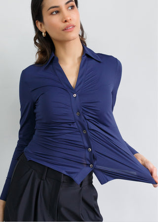 Ruched V-Neck Blouse | Navy