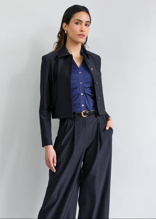 Ruched V-Neck Blouse | Navy