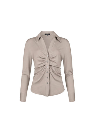 Satin Ruched V-Neck Blouse Champagne