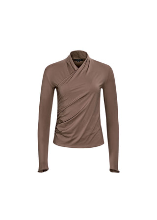 Satin Silhouette Wrap Top | Mocha