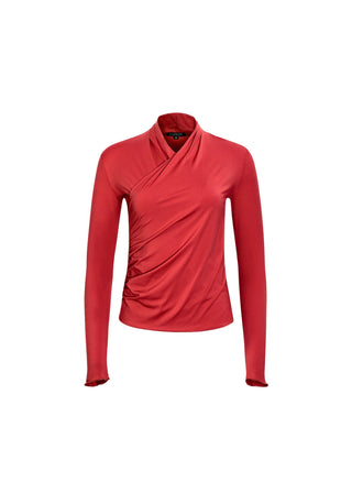 Satin Silhouette Wrap Top | Red