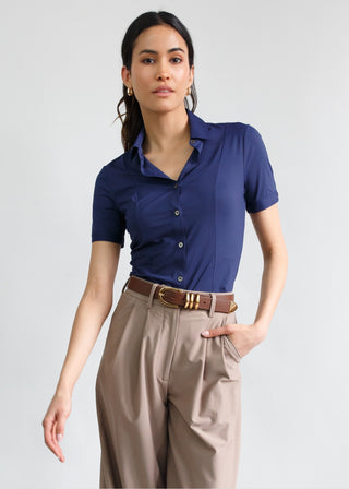 Short Sleeve Fitted Blouse | Navy