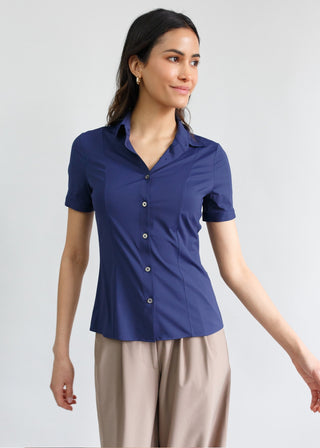 Short Sleeve Fitted Blouse | Navy