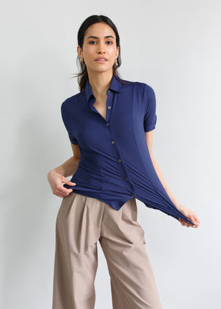Short Sleeve Fitted Blouse | Navy